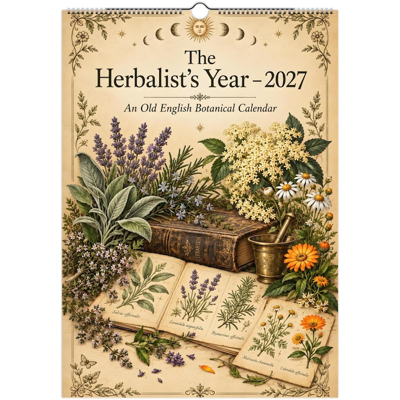 2027 Herbalist Wall Calendar, English Monastery Garden Herbs, A3 Botanical Calendar, Vintage Herbarium Gift image 1