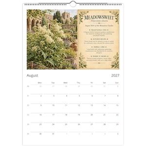 2027 Herbalist Wall Calendar, English Monastery Garden Herbs, A3 Botanical Calendar, Vintage Herbarium Gift image 3