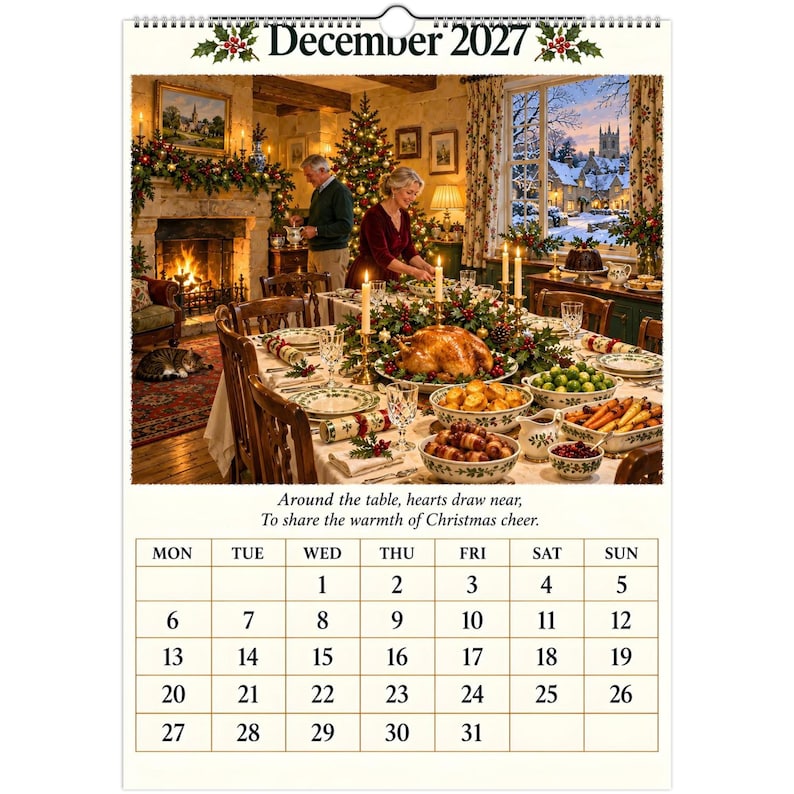 Calendario de pared de Oxfordshire 2027, A3. Escenas de pueblos ingleses con poesía, tiendas rurales y paisajes campestres. imagen 8