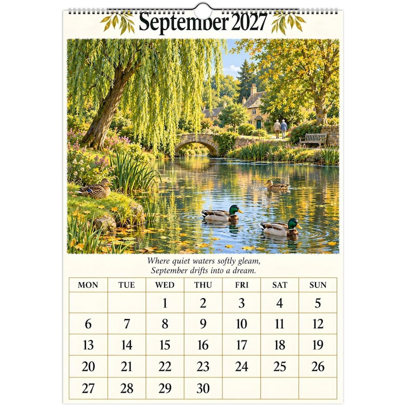 Calendario de pared de Oxfordshire 2027, A3. Escenas de pueblos ingleses con poesía, tiendas rurales y paisajes campestres. imagen 6