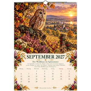A Year with the Animals 2027 | German Language A3 Wall Calendar | Illustrated Wildlife & Nature Calendar image 2