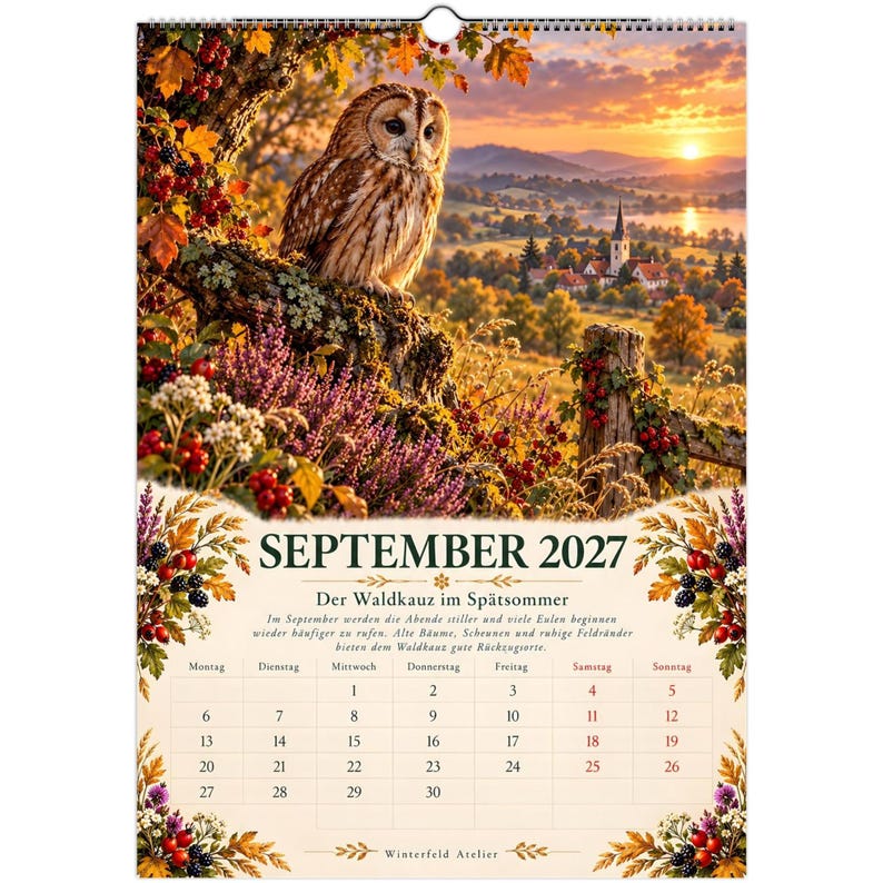 A Year with the Animals 2027 | German Language A3 Wall Calendar | Illustrated Wildlife & Nature Calendar image 2