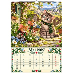 Mouse Cottage Calendar 2027 – A3 Wall Calendar with Mice & Cat, Whimsical Woodland Illustrations, German Calendar image 5