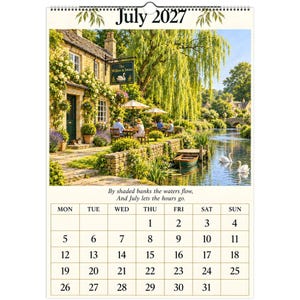 Calendario de pared de Oxfordshire 2027, A3. Escenas de pueblos ingleses con poesía, tiendas rurales y paisajes campestres. imagen 2
