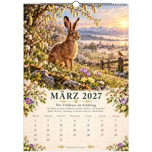 A Year with the Animals 2027 | German Language A3 Wall Calendar | Illustrated Wildlife & Nature Calendar image 3
