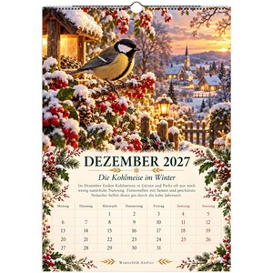 A Year with the Animals 2027 | German Language A3 Wall Calendar | Illustrated Wildlife & Nature Calendar image 7