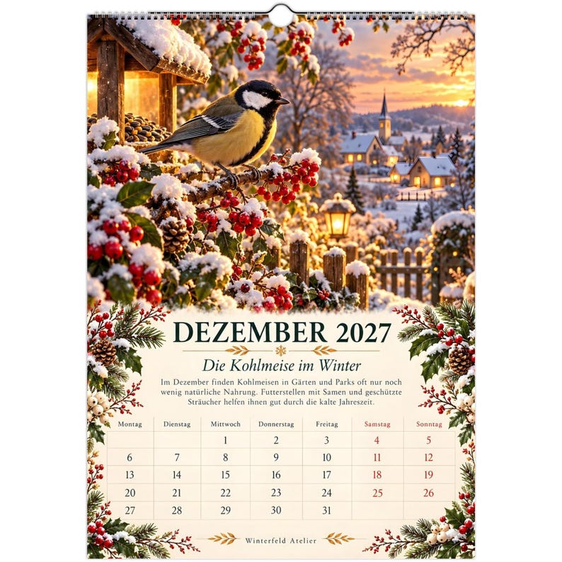 A Year with the Animals 2027 | German Language A3 Wall Calendar | Illustrated Wildlife & Nature Calendar image 7