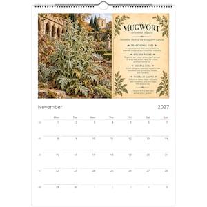2027 Herbalist Wall Calendar, English Monastery Garden Herbs, A3 Botanical Calendar, Vintage Herbarium Gift image 2
