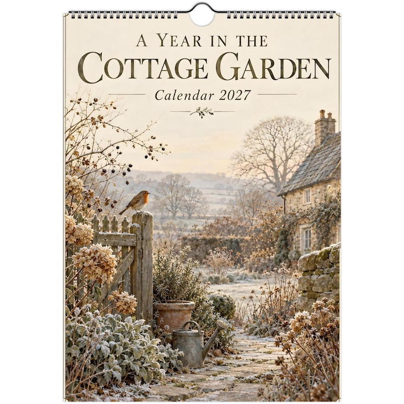 2027 Cottage Garden Wall Calendar, English Country Garden, Seasonal Botanical Calendar, A4 Cottagecore Gift image 1
