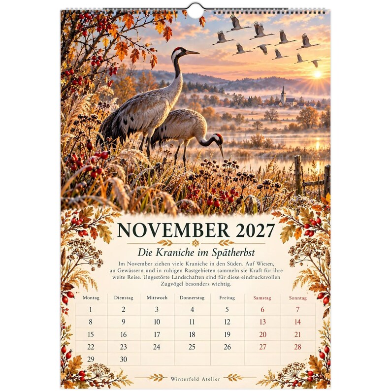 A Year with the Animals 2027 | German Language A3 Wall Calendar | Illustrated Wildlife & Nature Calendar image 6