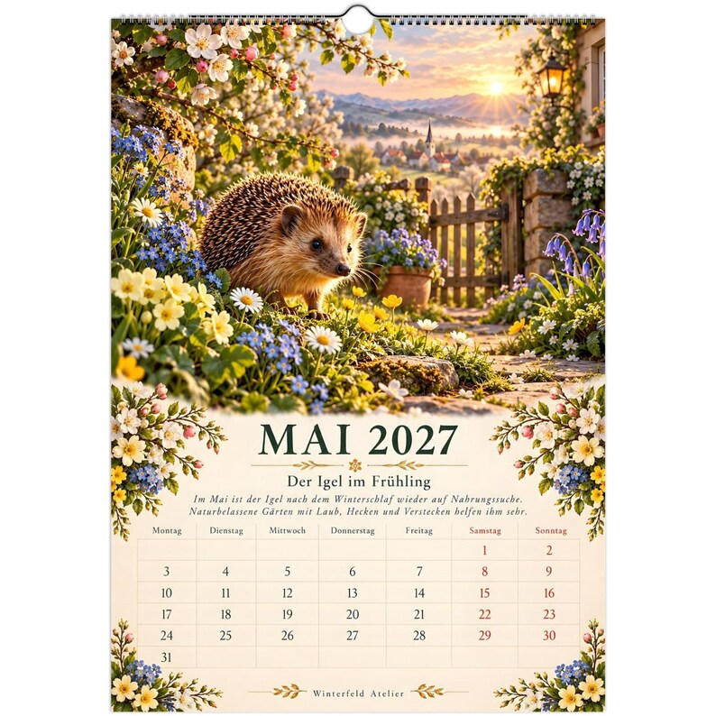 A Year with the Animals 2027 | German Language A3 Wall Calendar | Illustrated Wildlife & Nature Calendar image 4