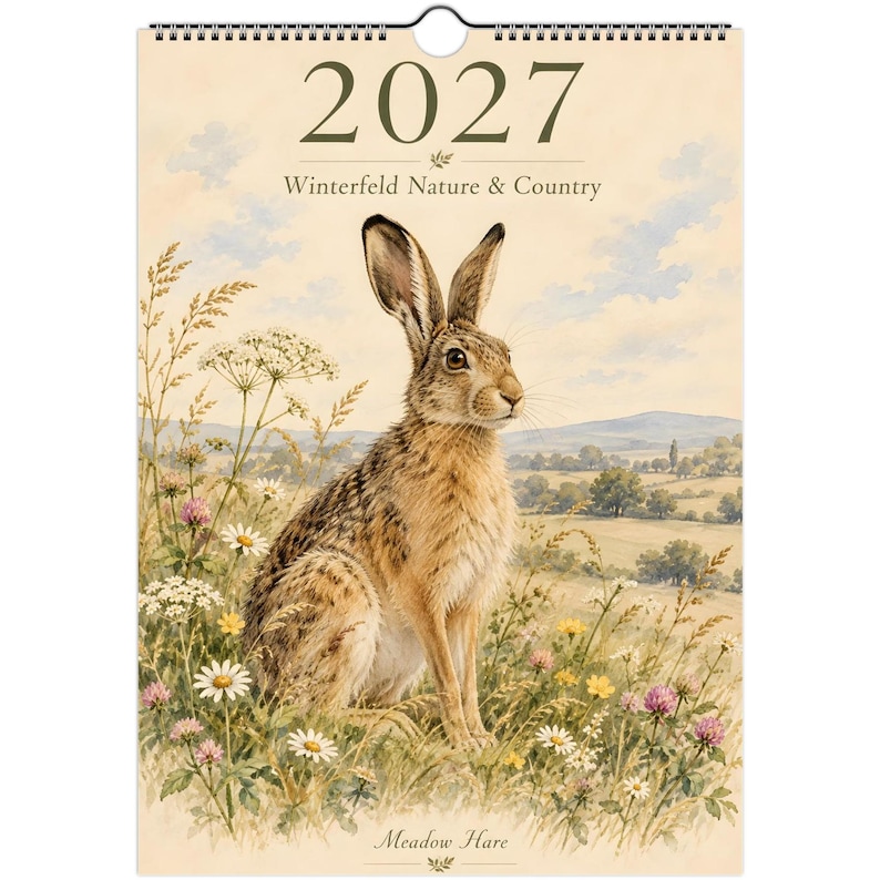 2027 English Countryside Wall Calendar, British Wildlife & Country Animals, A4 Nature Calendar, Cottagecore Gift image 1