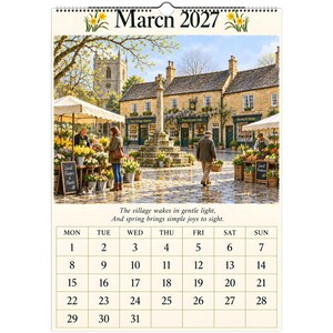 Calendario de pared de Oxfordshire 2027, A3. Escenas de pueblos ingleses con poesía, tiendas rurales y paisajes campestres. imagen 5