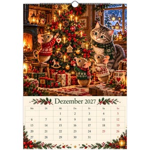 Mouse Cottage Calendar 2027 – A3 Wall Calendar with Mice & Cat, Whimsical Woodland Illustrations, German Calendar image 4