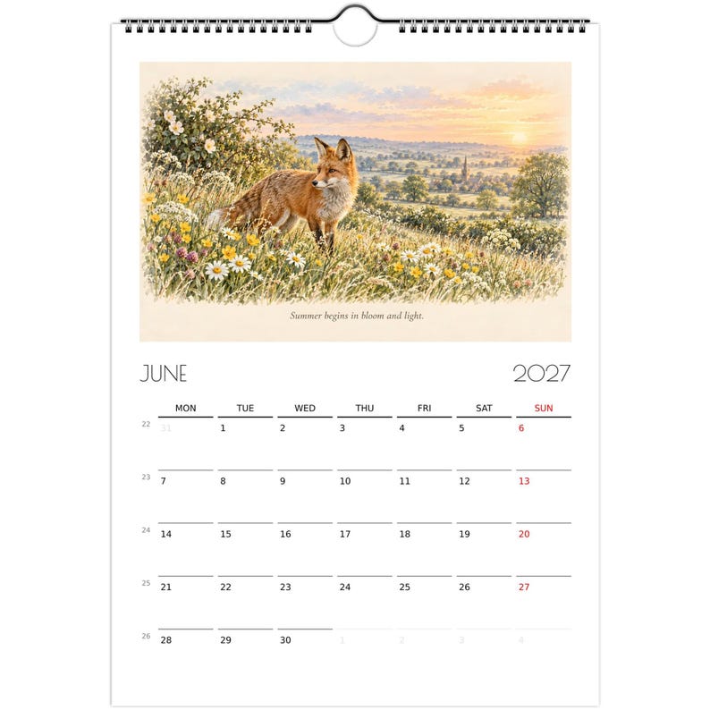 2027 English Countryside Wall Calendar, British Wildlife & Country Animals, A4 Nature Calendar, Cottagecore Gift image 3