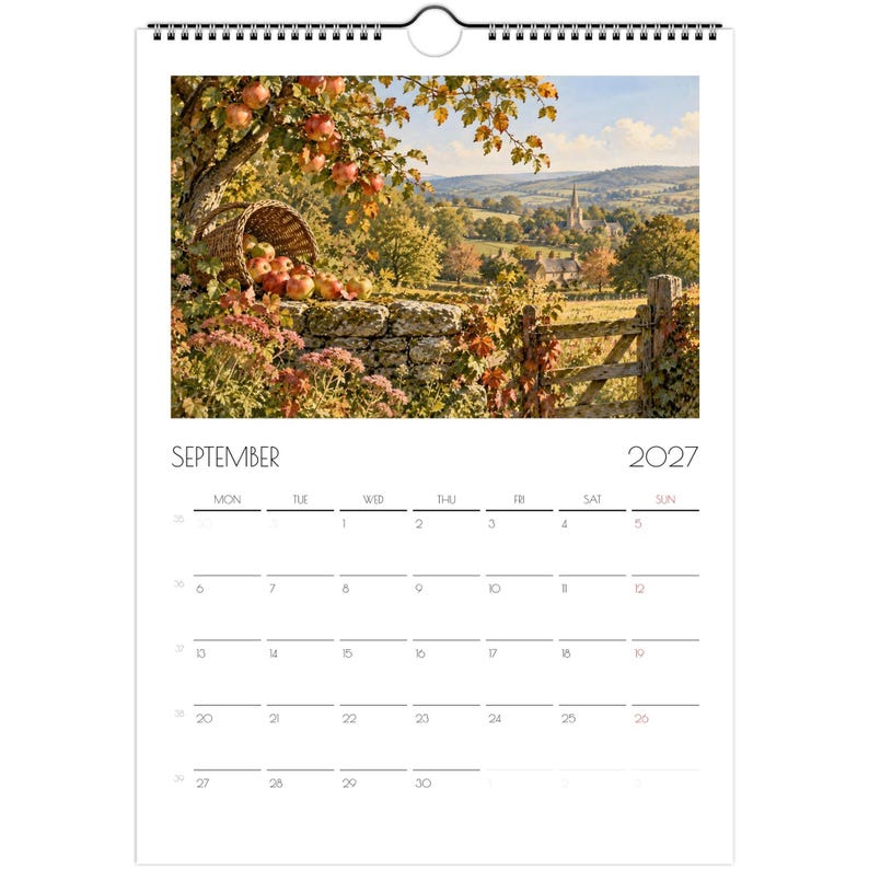 2027 English Countryside Wall Calendar, British Wildlife & Country Animals, A4 Nature Calendar, Cottagecore Gift image 4
