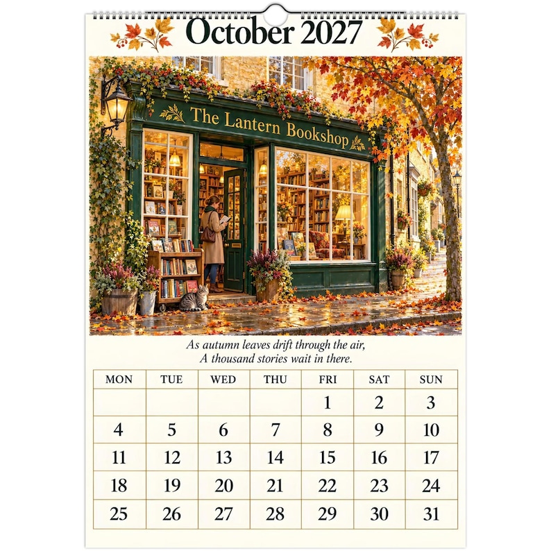 Calendario de pared de Oxfordshire 2027, A3. Escenas de pueblos ingleses con poesía, tiendas rurales y paisajes campestres. imagen 4