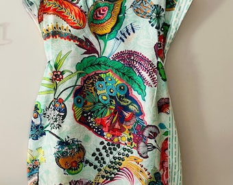 Vintage 70s Soft Orange Purple Floral Fit & Flare Midi Dress