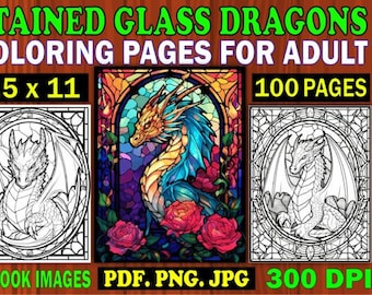 100 stained  glass dragons coloring pages