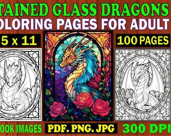 1.100 Stained Glass Dragons Coloring Pages Printable Fantasy Dragon Art