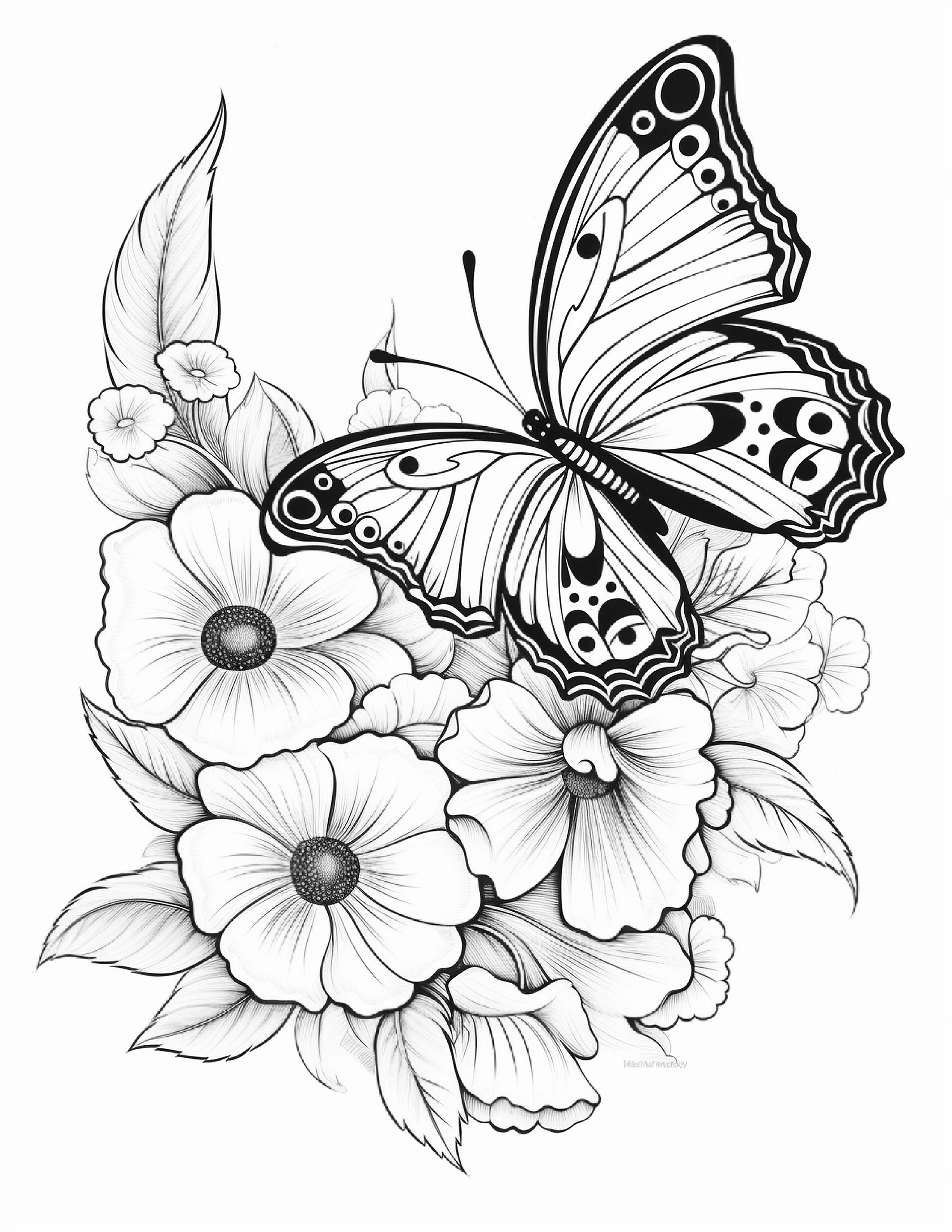 140 Flower Coloring Pages Butterfly for Adults Detailed Printable ...