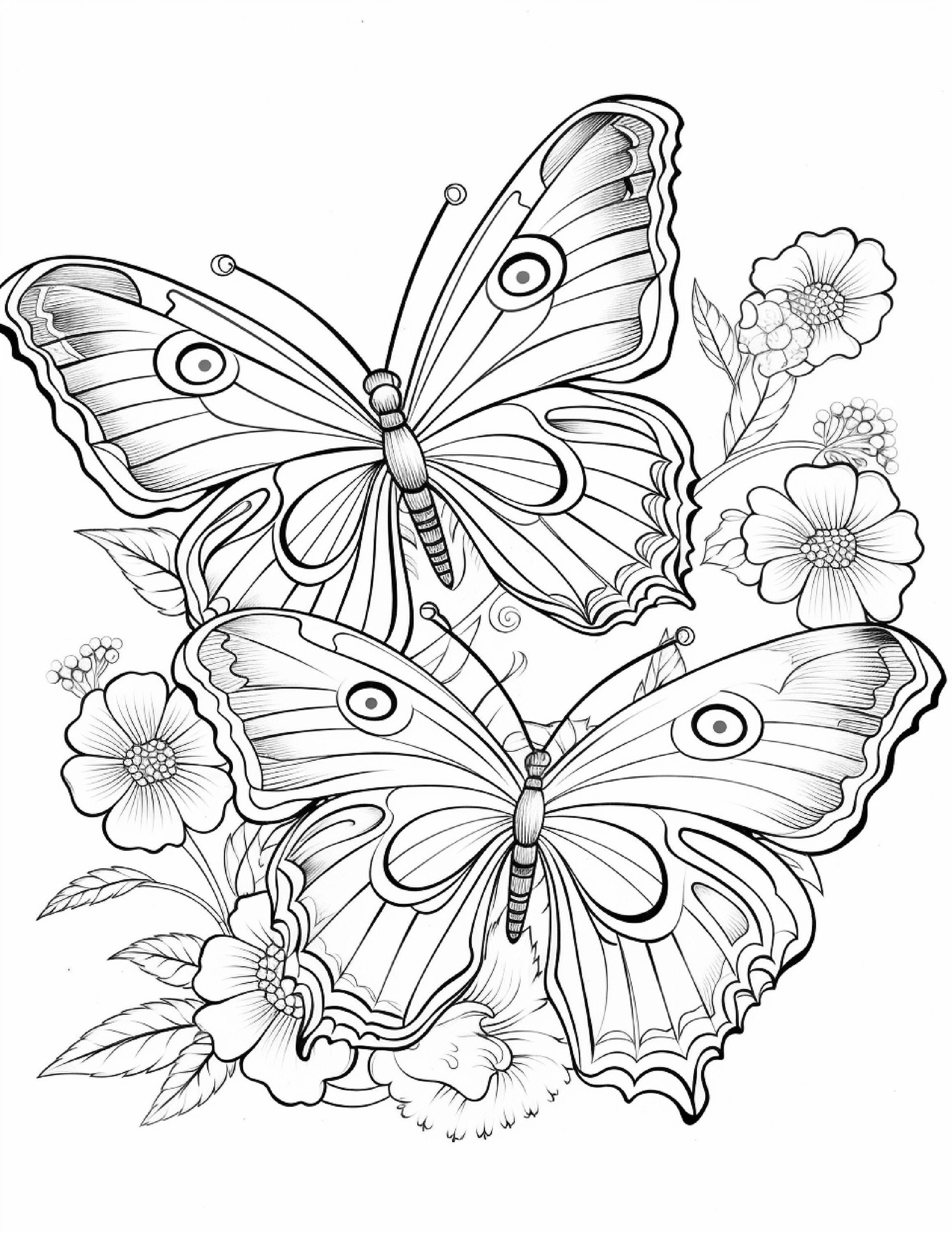 140 Flower Coloring Pages Butterfly for Adults Detailed Printable ...