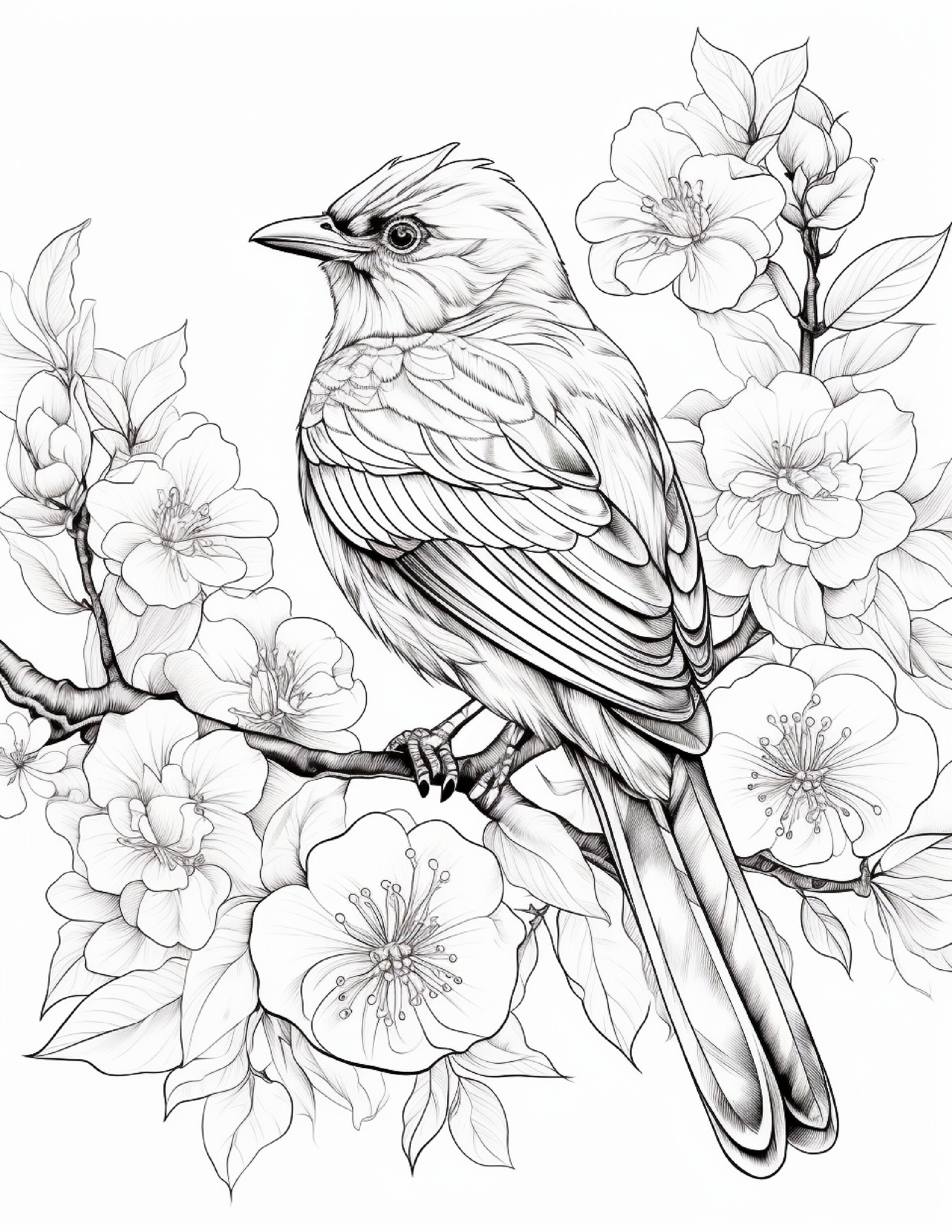 100 Birds and Flowers Adult Coloring Pages - Etsy