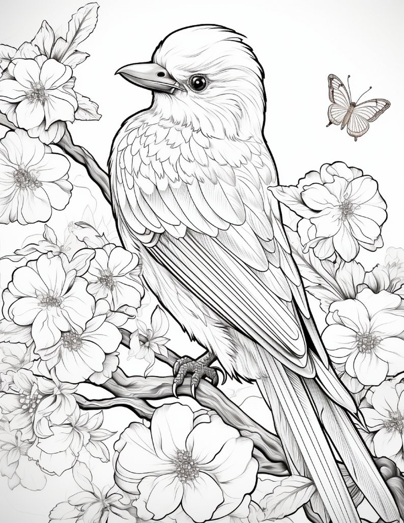 100 Birds and Flowers Adult Coloring Pages - Etsy