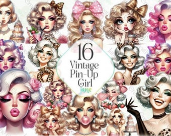 16 Vintage pn-up Girls clip art