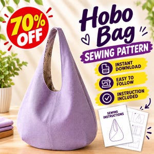 Hobo Bag Sewing Pattern PDF, Slouchy Tote Bag Pattern, Shoulder Bag Sewing Pattern, Beginner DIY Bag Pattern, Hobo ,2 Sizes A4 A0 US Letter