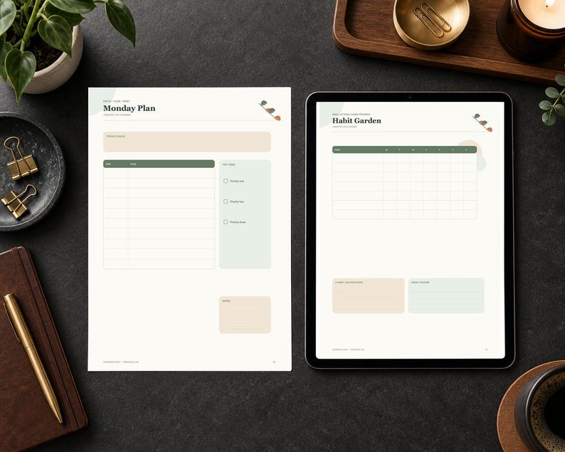 Botanical Life Planner Bundle, Weekly Daily Monthly, Habit Tracker (PDF ...
