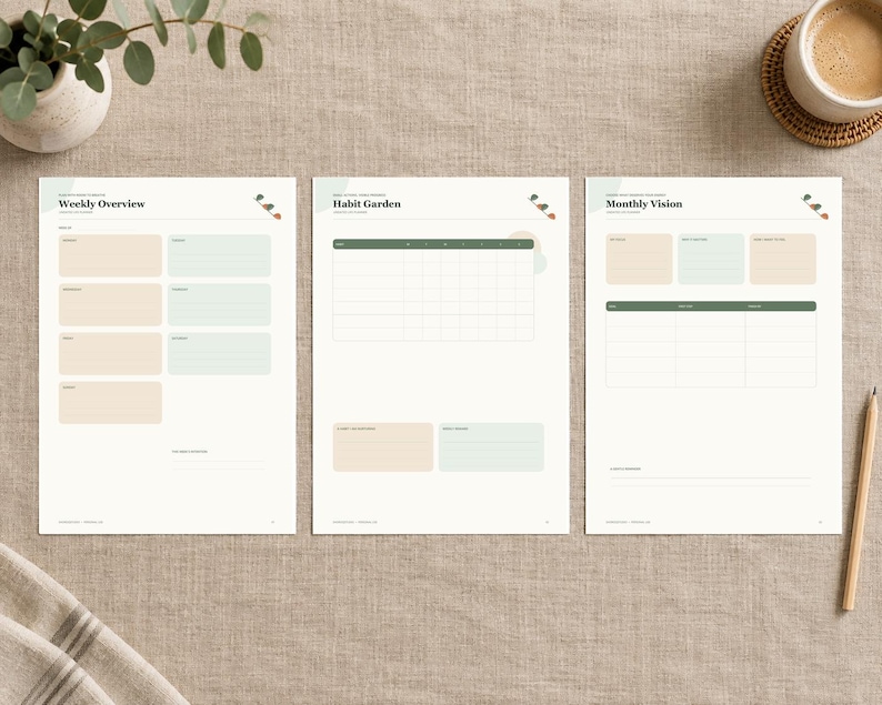 Botanical Life Planner Bundle, Weekly Daily Monthly, Habit Tracker (PDF ...