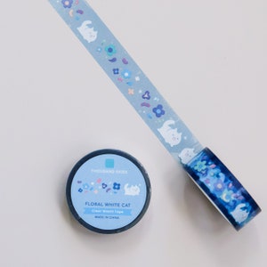 PET Clear Tape (Transparent) Floral White Cat