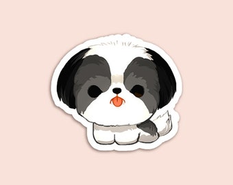 Vinyl Sticker Black and White Shih Tzu