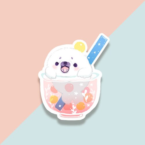 Vinyl Sticker Seal Cub Pupper Bobba Drink Etsy