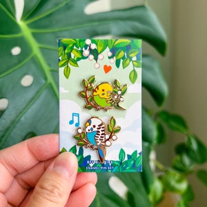 Blue and Green Budgie Birds  Pin Set