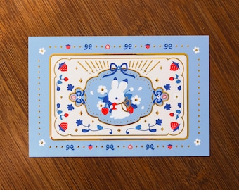 Postcard Strawberry Bunny (with Gold Foil)