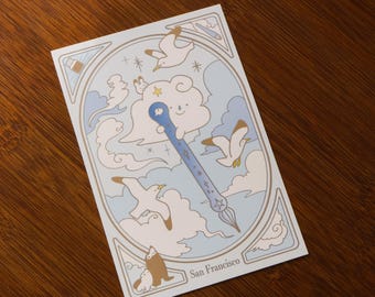 Postcard Sky Glass Pen (with Silver Foil)