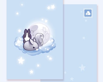 Postcard Silver Moon Bunnies