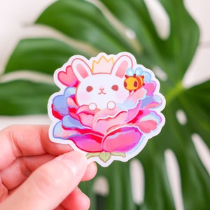 Vinyl Sticker (Holographic) Prism Rose and White Rabbit
