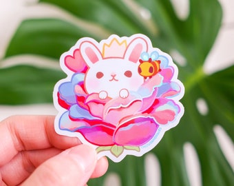 Vinyl Sticker (Holographic) Prism Rose and White Rabbit