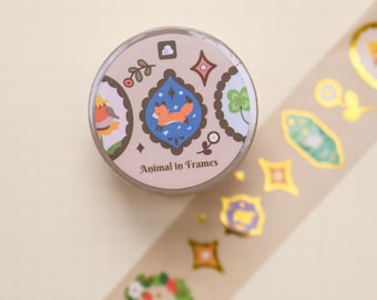 25mm Washi Tape (Foil) - Animal in Frames (Gold Foil)