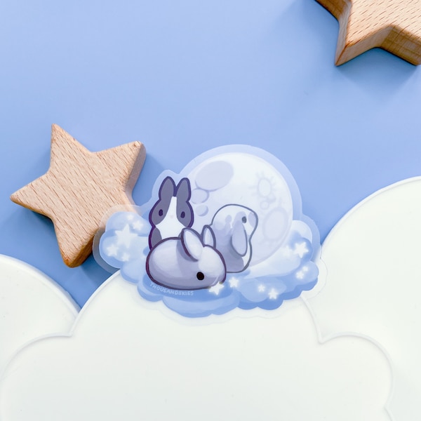 Vinyl Sticker (Transparent) Silver Moon Bunnies