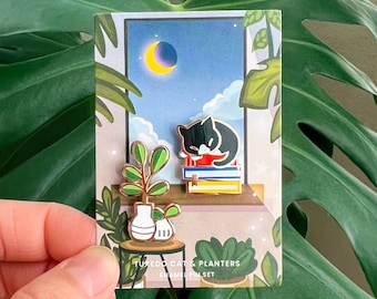 Enamel Pin - Tuxedo Cat and Planters Pin Set