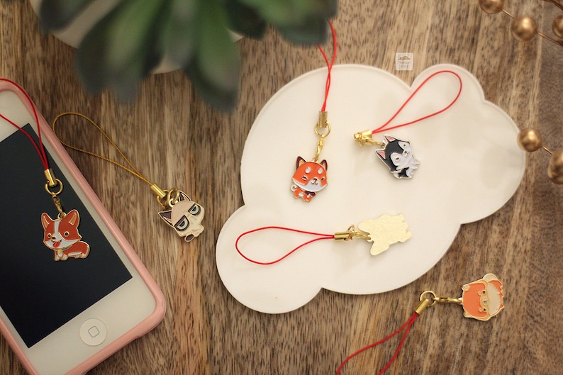 Pomeranian Keychain Enamel Charm Red Pom