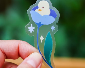Vinyl Sticker (Transparent) Blue Flower Duck