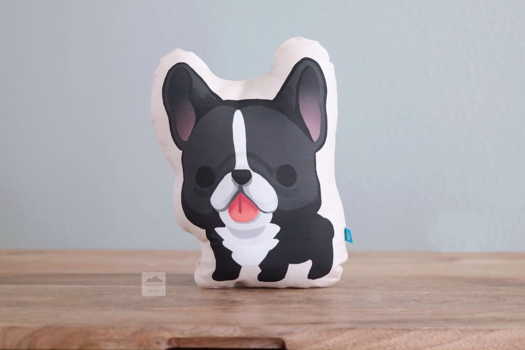 Valentine's Female Frenchie in Donut Skirt Throw Pillow | Black & White Colored in Wheelchair main image 1