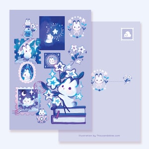 Carte postale Le petit lapin et les étoiles filantes