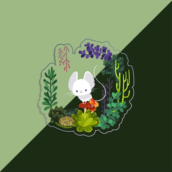 Vinyl Sticker (Transparent) Little Mouse & Succulent Wreath