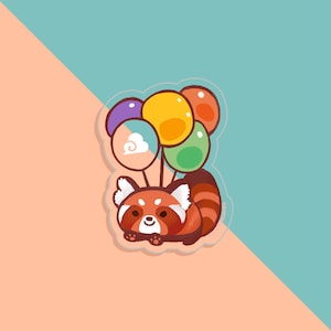 Vinyl Sticker (Transparent) Red Panda and Balloons